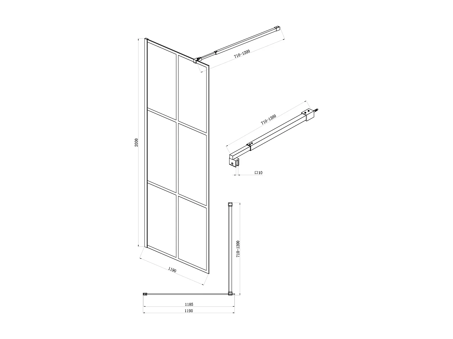 Ścianka prysznicowa do kabiny walk-in z sitodrukiem - Czarny mat - 120 x 200 cm - VENTANITA