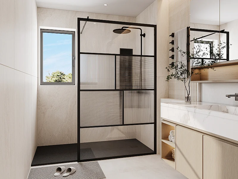 Parete da doccia walk-in serigrafata e testurizzata 120 x 200 cm  Nero opaco - SLOMENA