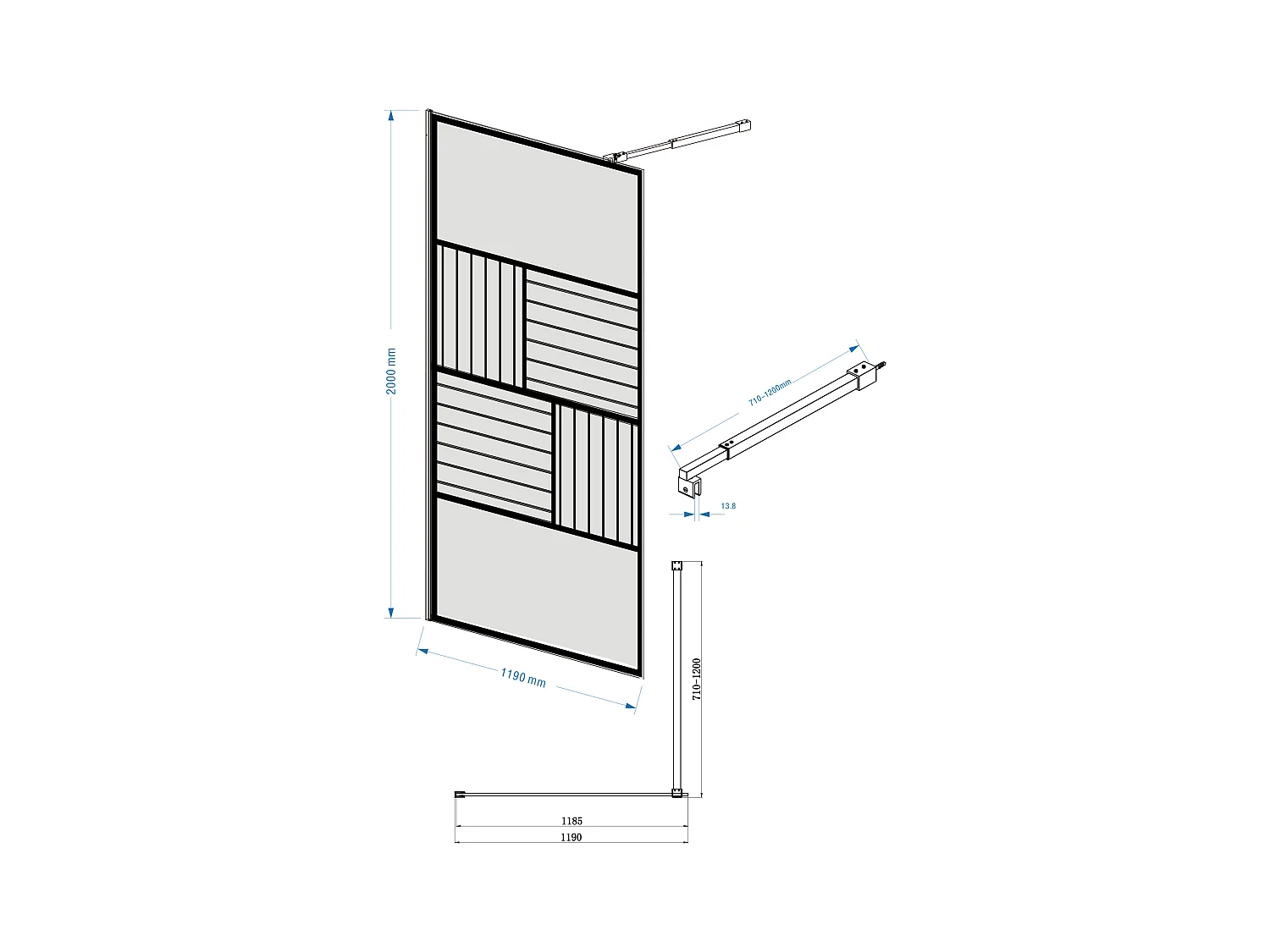 Ścianka prysznicowa do kabiny walk-in teksturowana z sitodrukiem - Czarny mat - 120 x 200 cm - SLOMENA