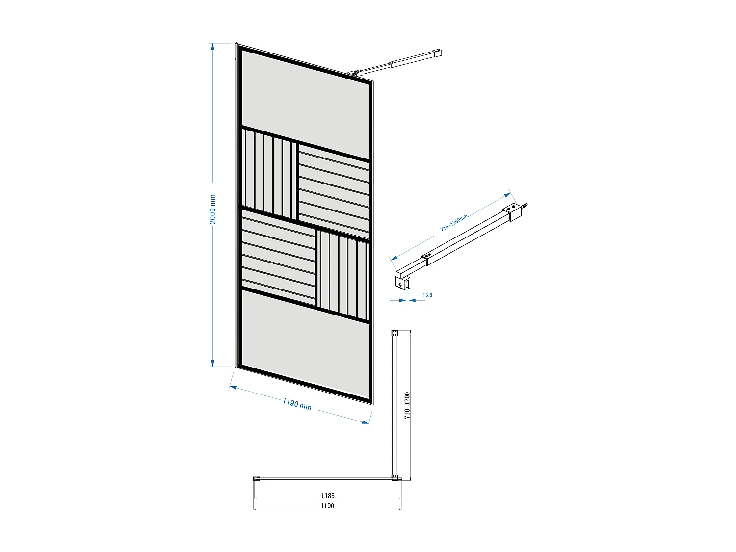 Painel de duche estilo italiano serigrafado e texturizado preto mate 120 x 200 cm - SLOMENA