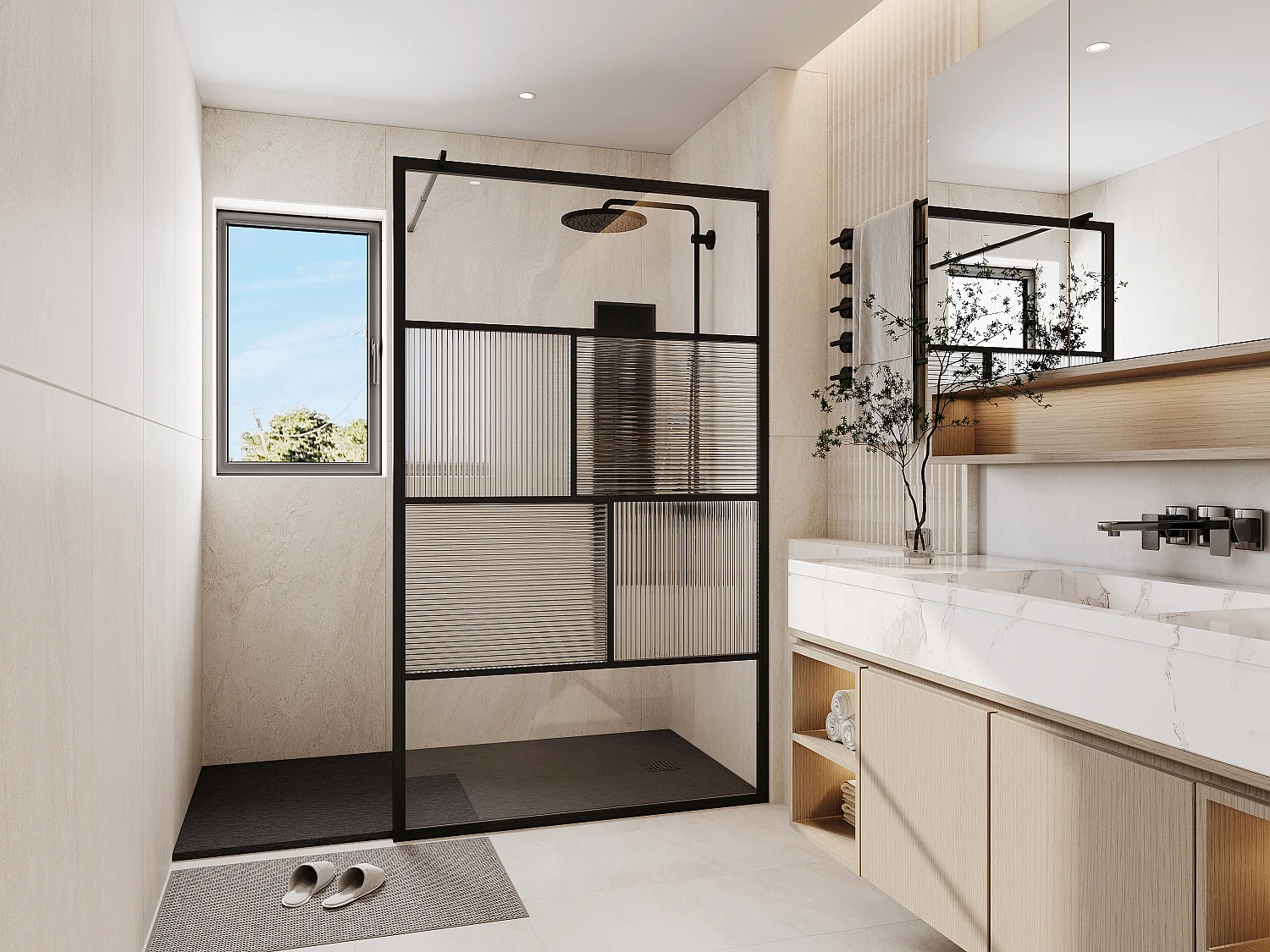 Painel de duche estilo italiano serigrafado e texturizado preto mate 120 x 200 cm - SLOMENA