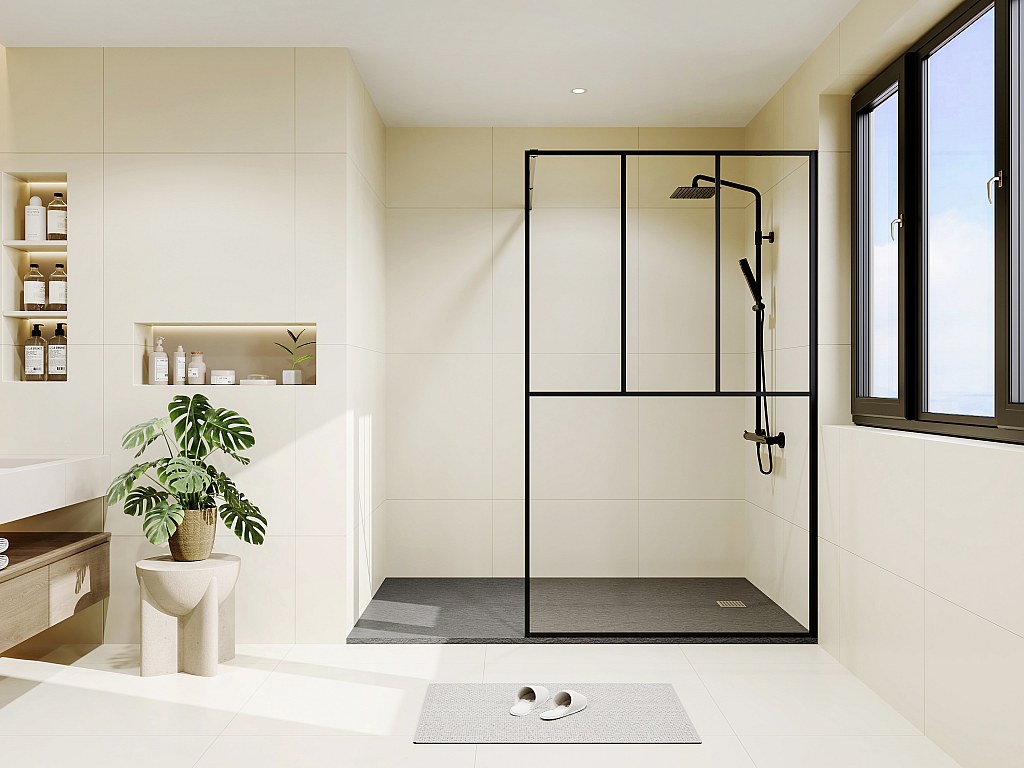 Duschwand für italienische Dusche - Schwarz matt - 120 x 200 cm - BAMBESA
