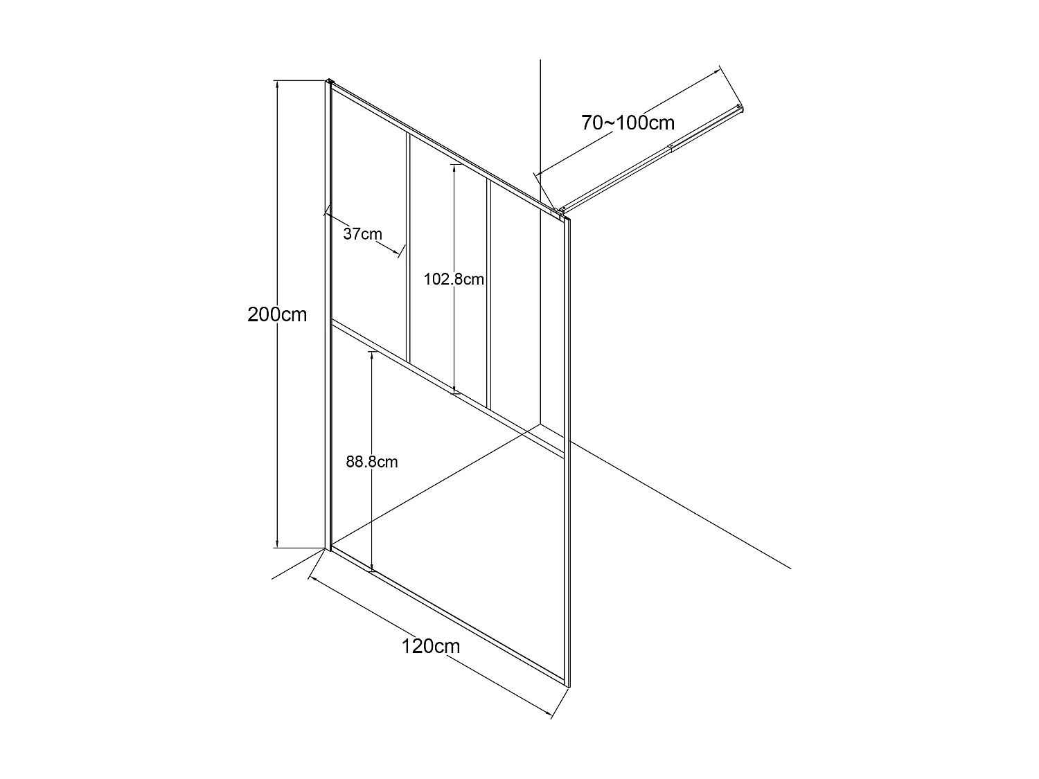 Italiaanse douchewand - Mat zwart - 120 x 200 cm - BAMBESA