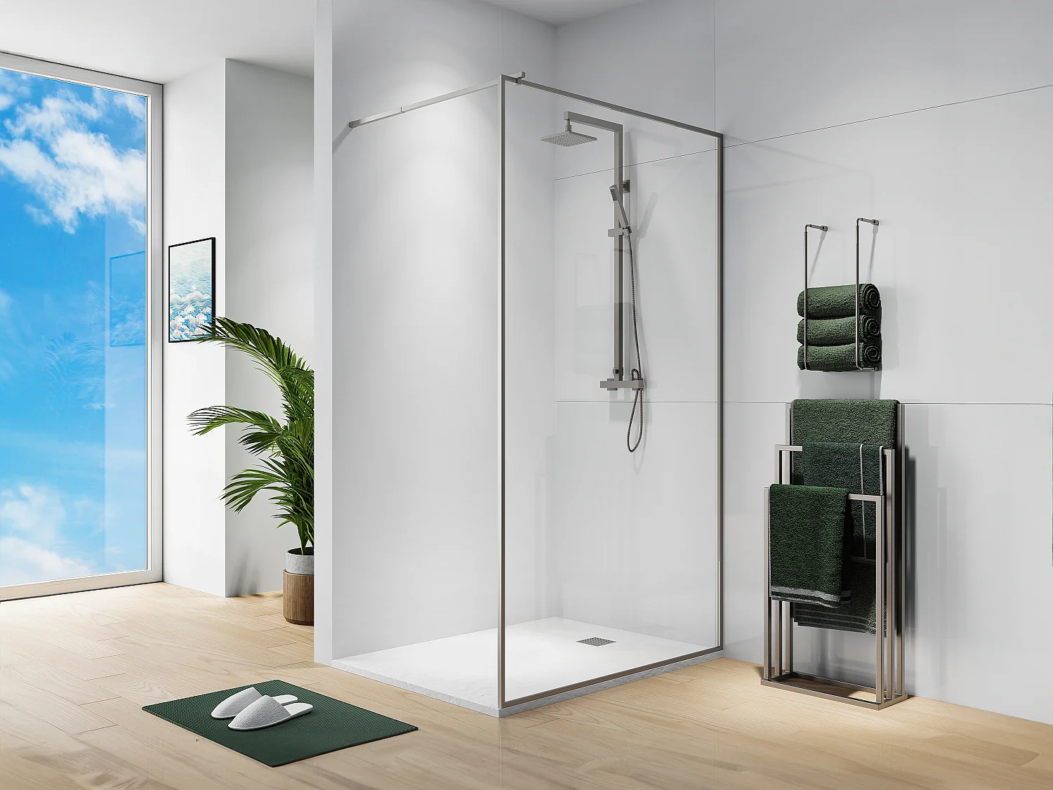 [NEW VERSION]Inloopdouchescherm - 120 x 200 cm - Mat zwart - Gehard glas - AMBERI