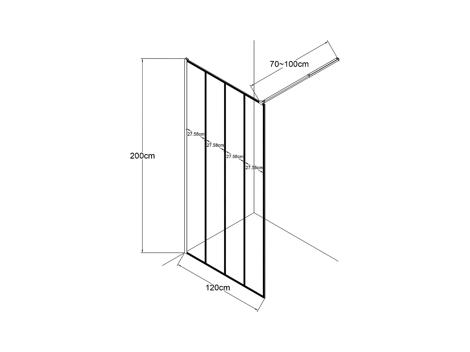 [NEW VERSION]Mampara de ducha estilo italiano estilo industrial ATALIA - 120x200 cm