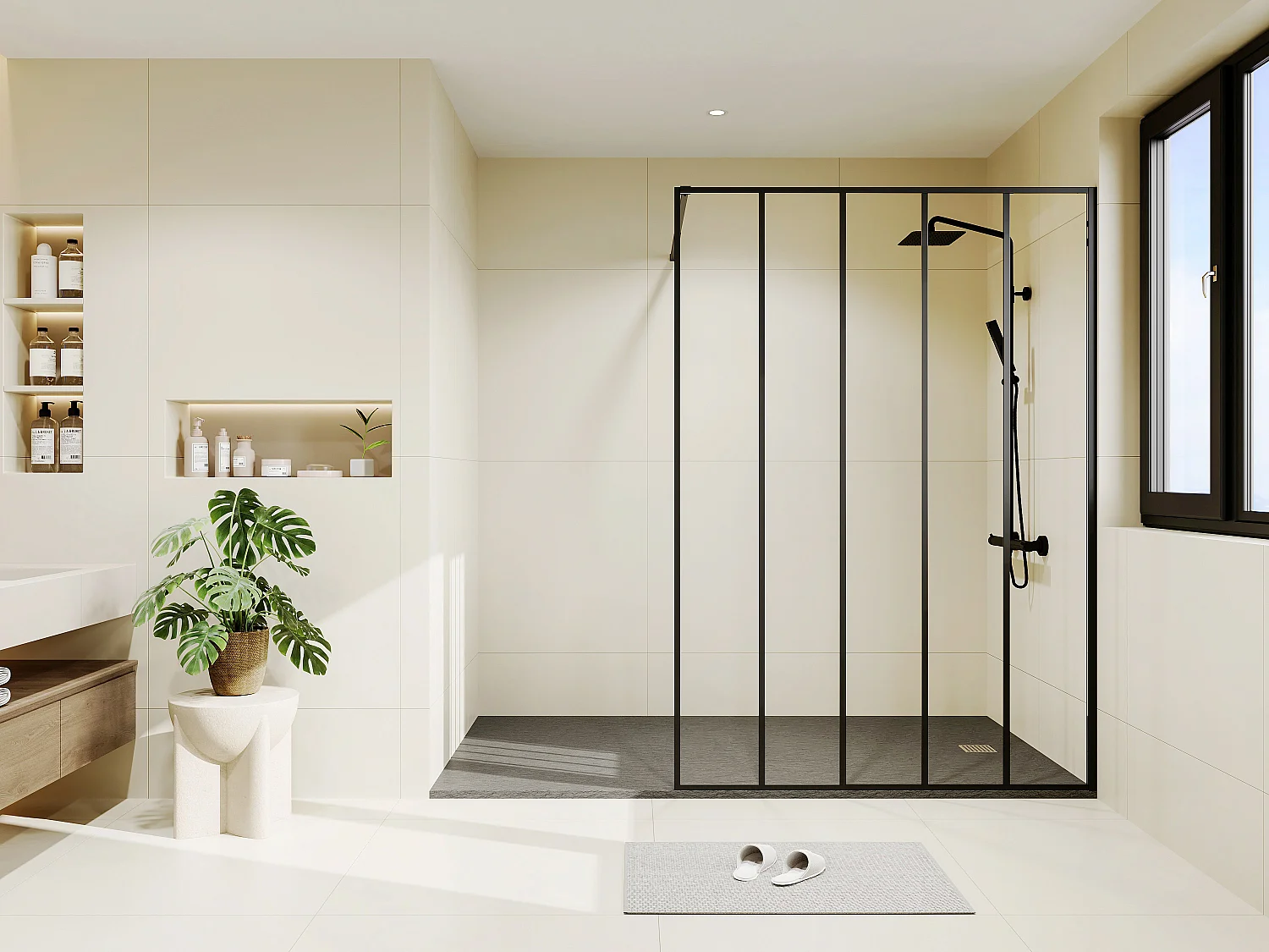 Paroi de douche à l'italienne style industriel - Noir mat - 140 x 200 cm - ATALIA II