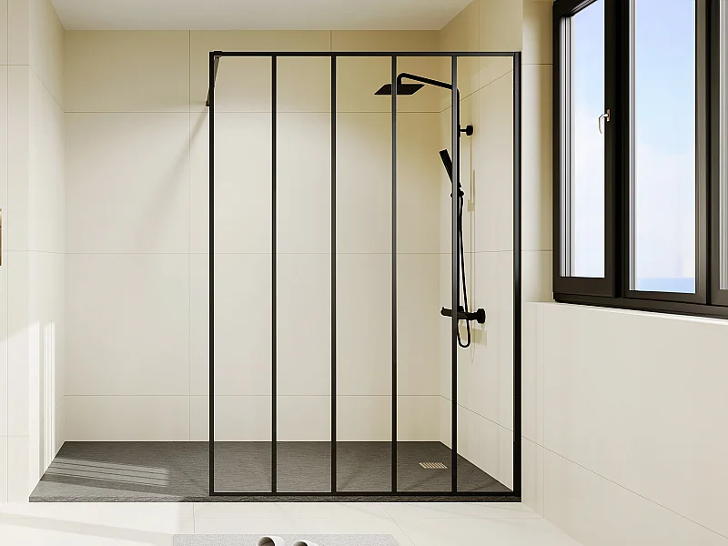Paroi de douche à l'italienne style industriel - Noir mat - 140 x 200 cm - ATALIA II