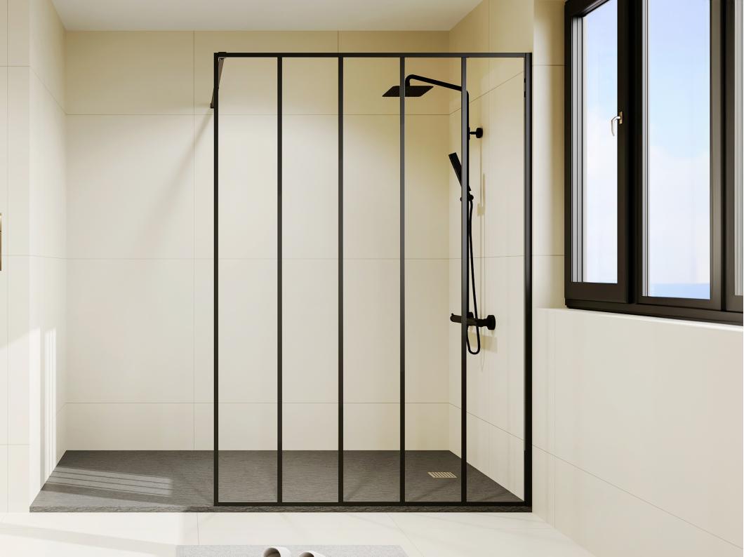 Duschtrennwand Seitenwand italienische Dusche - Industrial Style - Schwarz matt - 140 x 200 cm - ATALIA II