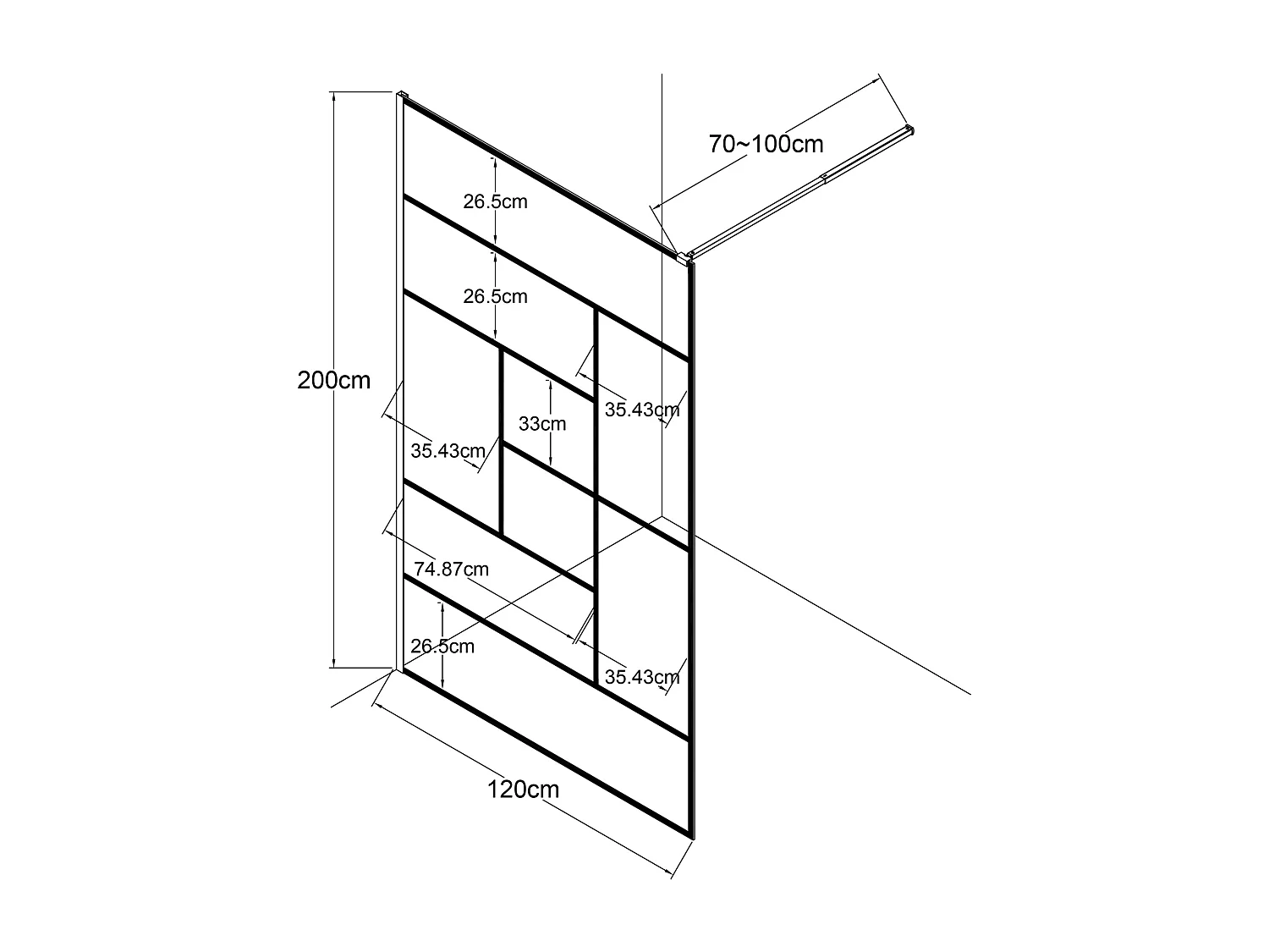 Paroi de douche à l'italienne style industriel - 120 x 200 cm - SEFANA II