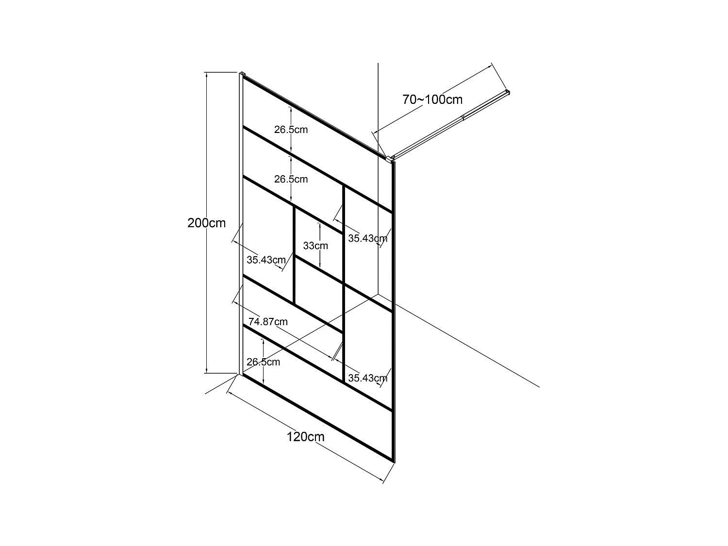 Duschtrennwand Seitenwand für italienische Dusche - Industrial Style - 120 x 200cm - SEFANA II