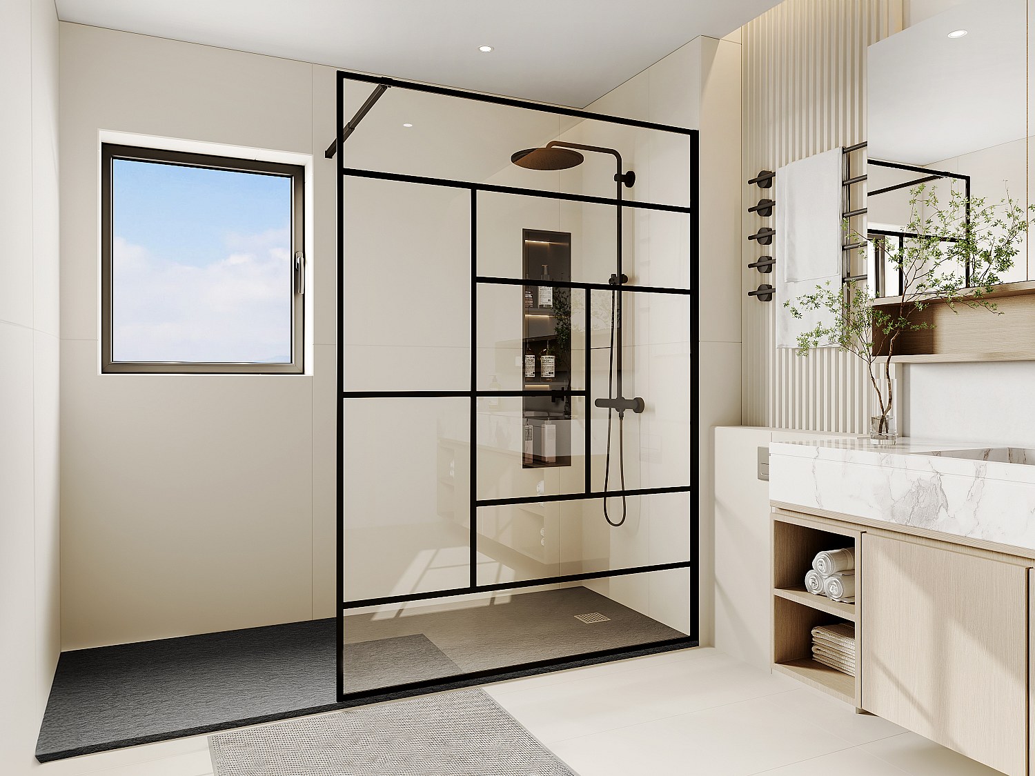 Duschtrennwand Seitenwand - Italienische Dusche - 140 x 200 cm - Schwarz - günstig online kaufen