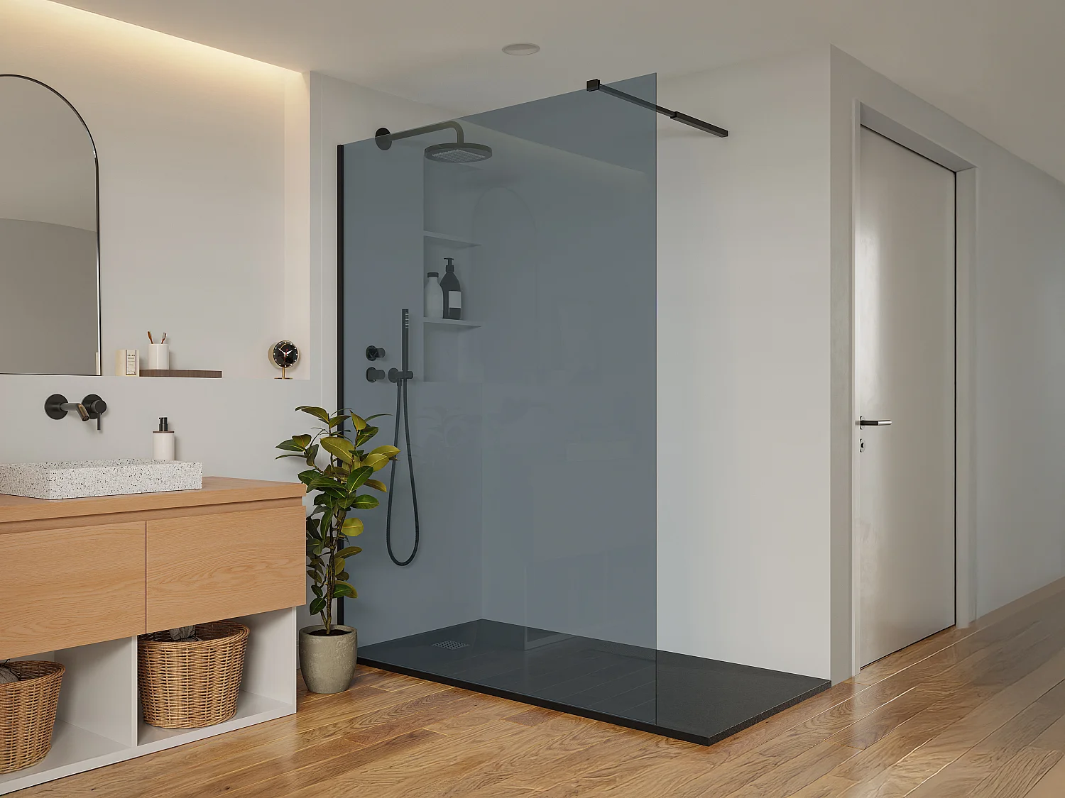 Paroi de douche à l'italienne  - Verre fumé gris - 140x200 cm - MALIKA II