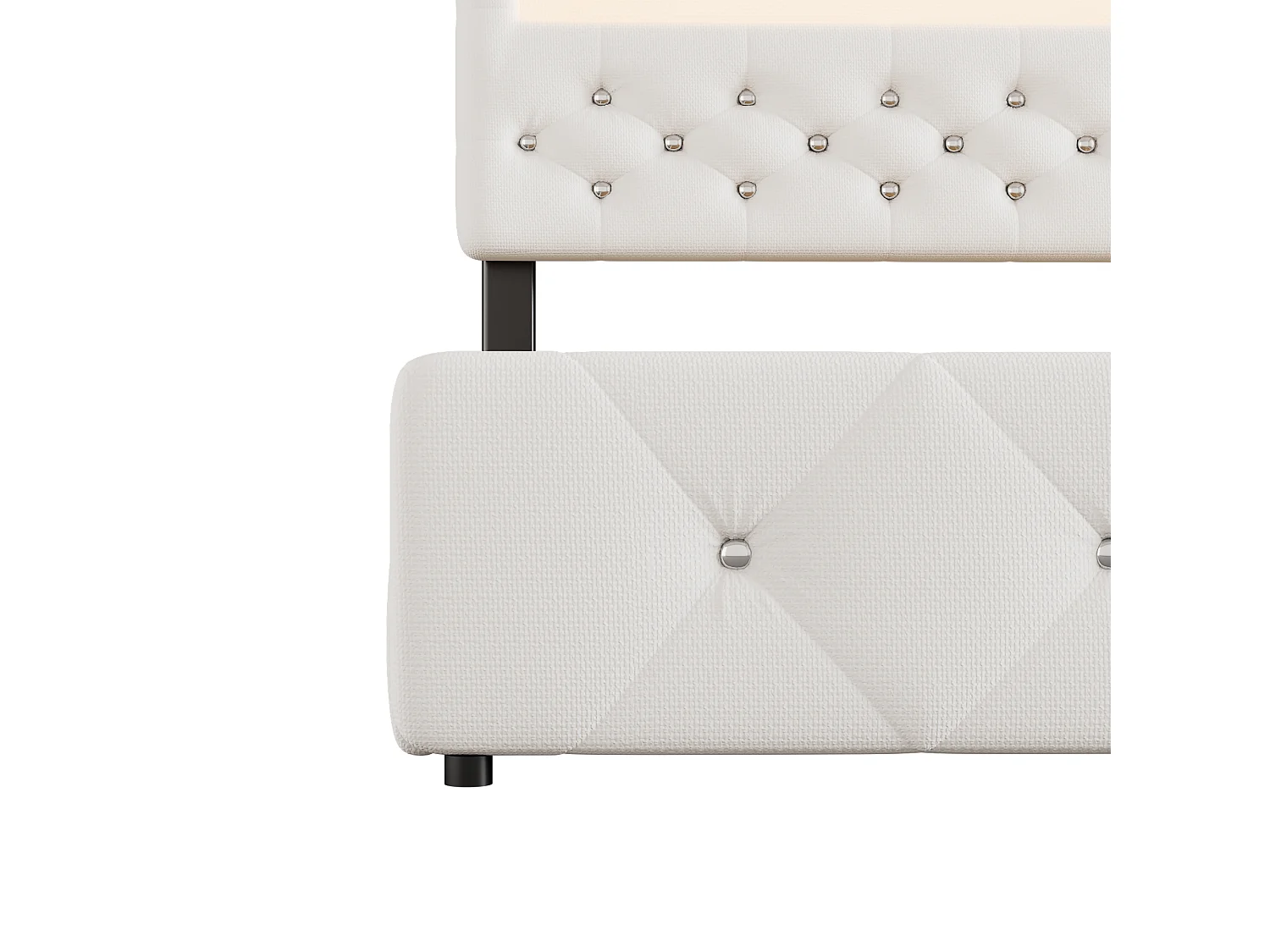 Gestoffeerd volwassenenbed 140x200cm met LED - met onderschuifbed en 2 laden - Linnenstof - Wit