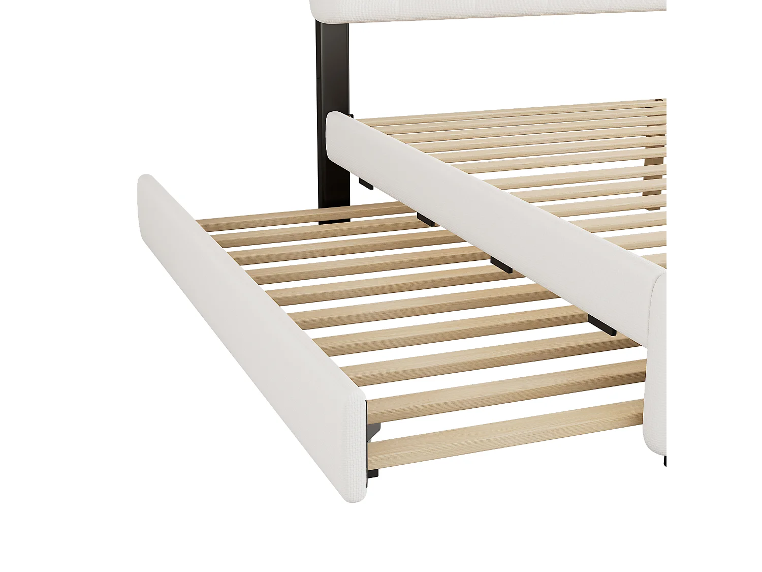 Gestoffeerd volwassenenbed 140x200cm met LED - met onderschuifbed en 2 laden - Linnenstof - Wit