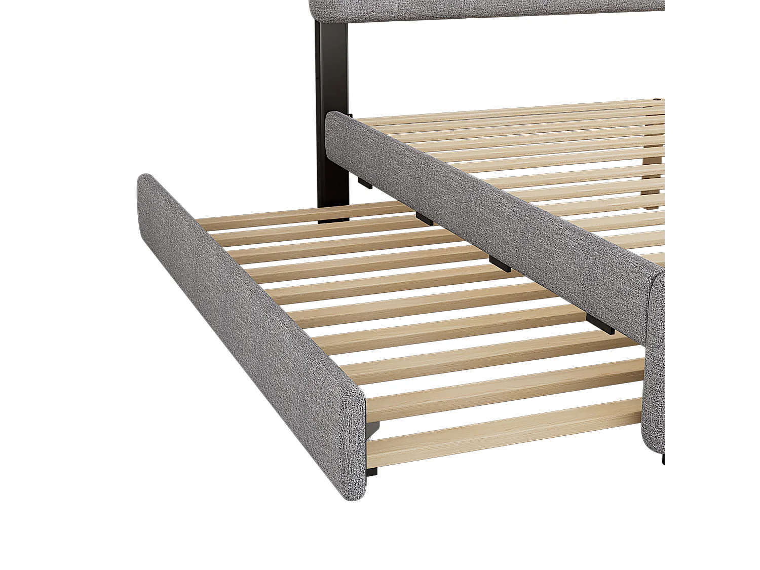 Lit adulte rembourré 140x200cm avec LED - avec un lit gigogne et 2 tiroirs - Tissu en Lin - Gris