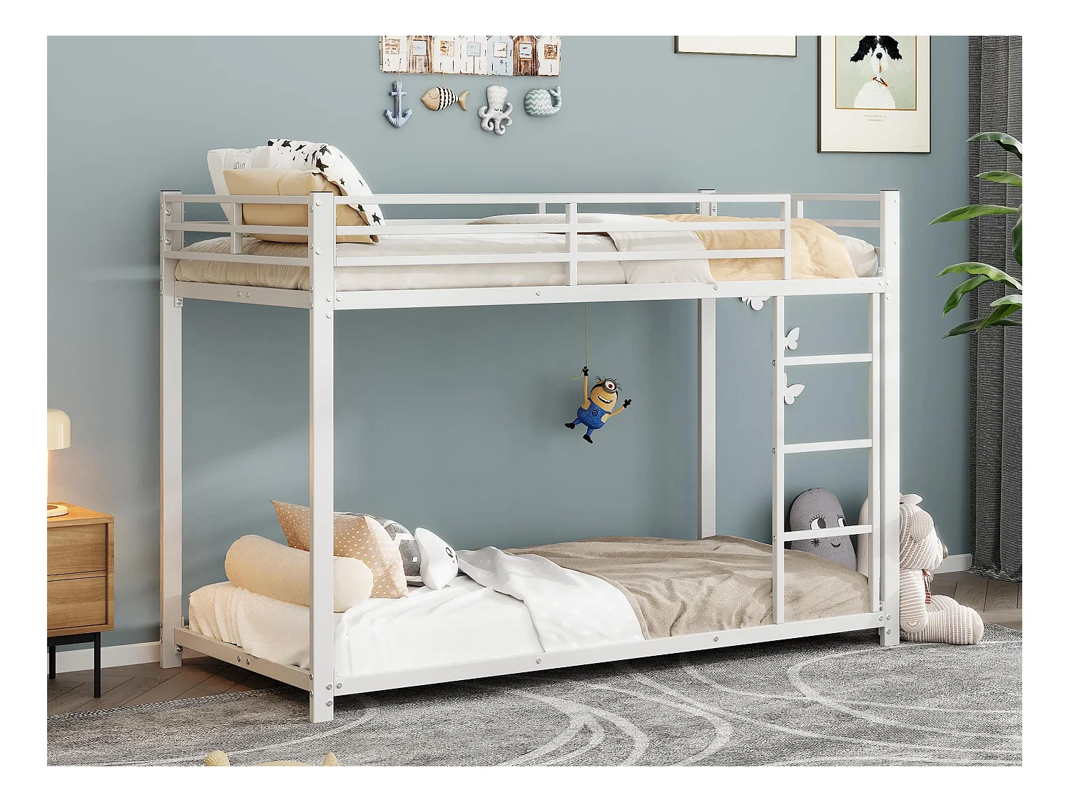 Lit superposé pour enfant 90x200cm en fer - Blanc