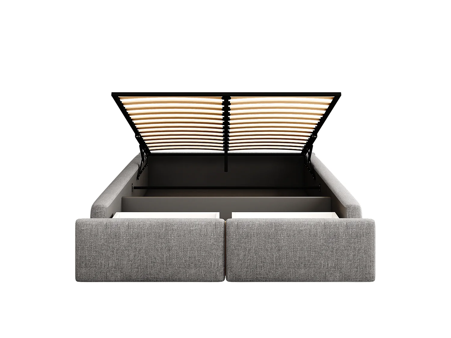 Lit double rembourré 140x200cm sans tête de lit - avec 2 tiroirs - Tissu en Lin - Gris