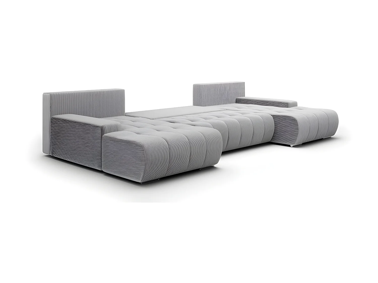 Canapé panoramique convertible BOLUTI en velours côtelé beige