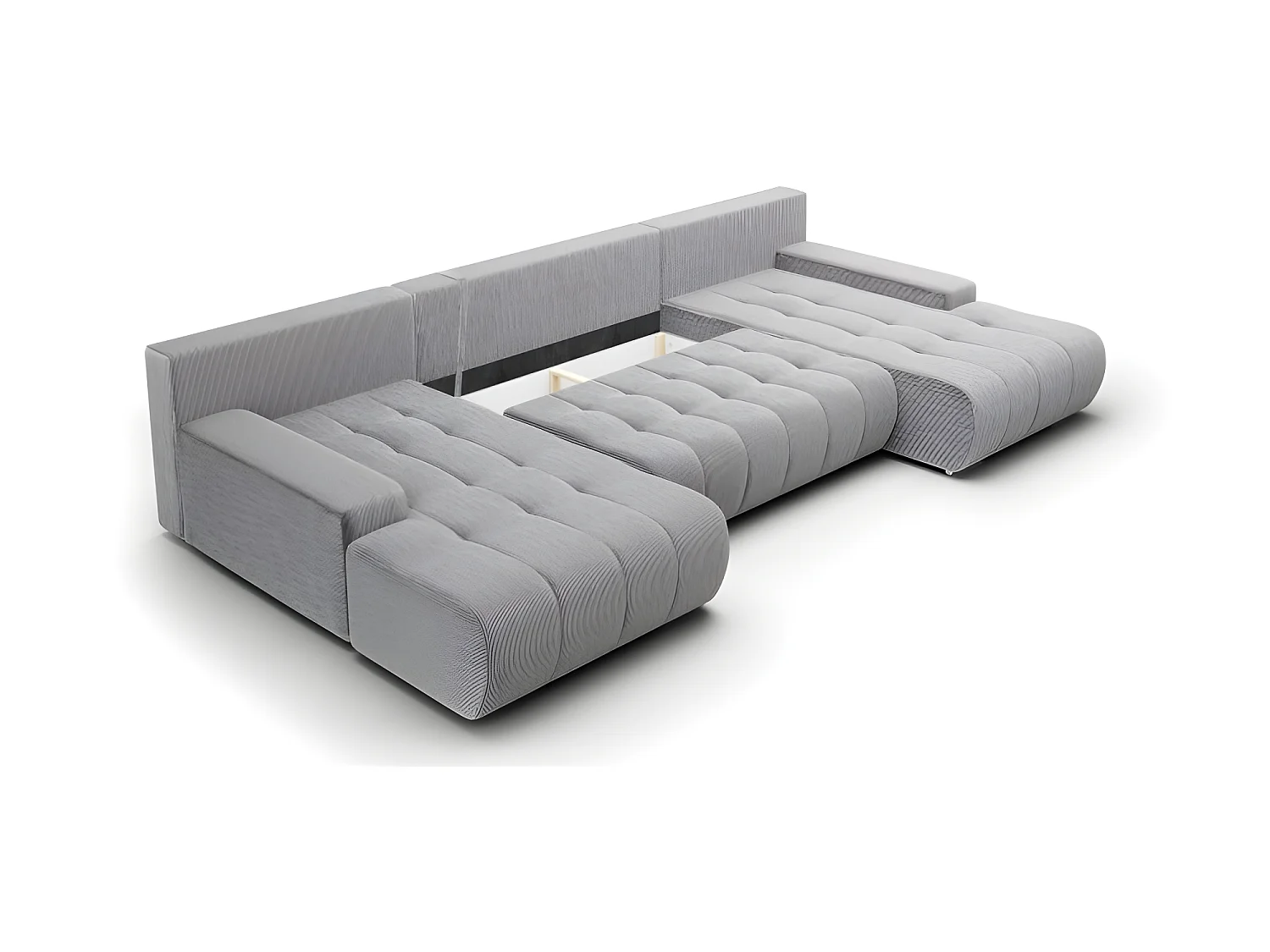 Canapé panoramique convertible BOLUTI en velours côtelé beige