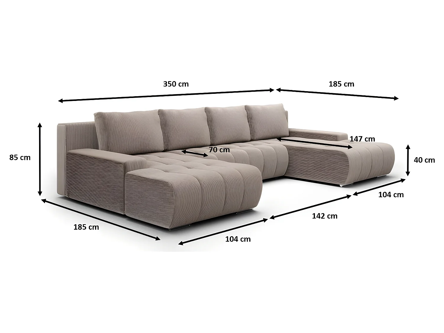 Canapé panoramique convertible BOLUTI en velours côtelé beige