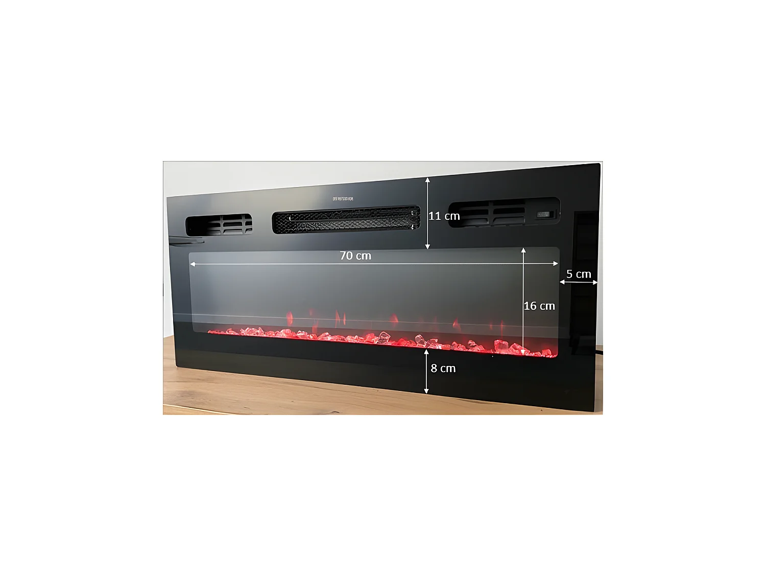 WODD Meuble TV Bas en chêne Anthracite avec cheminée chauffante électrique. Style Industriel