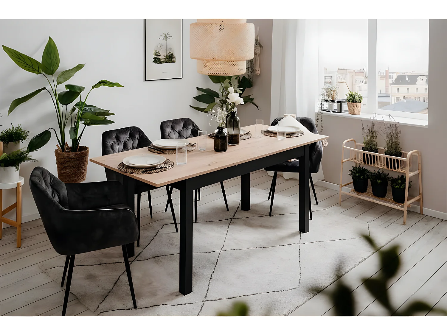 Finori Tavolo Pranzo Allungabile Coburg 120 Rovere Artigianale e Nero