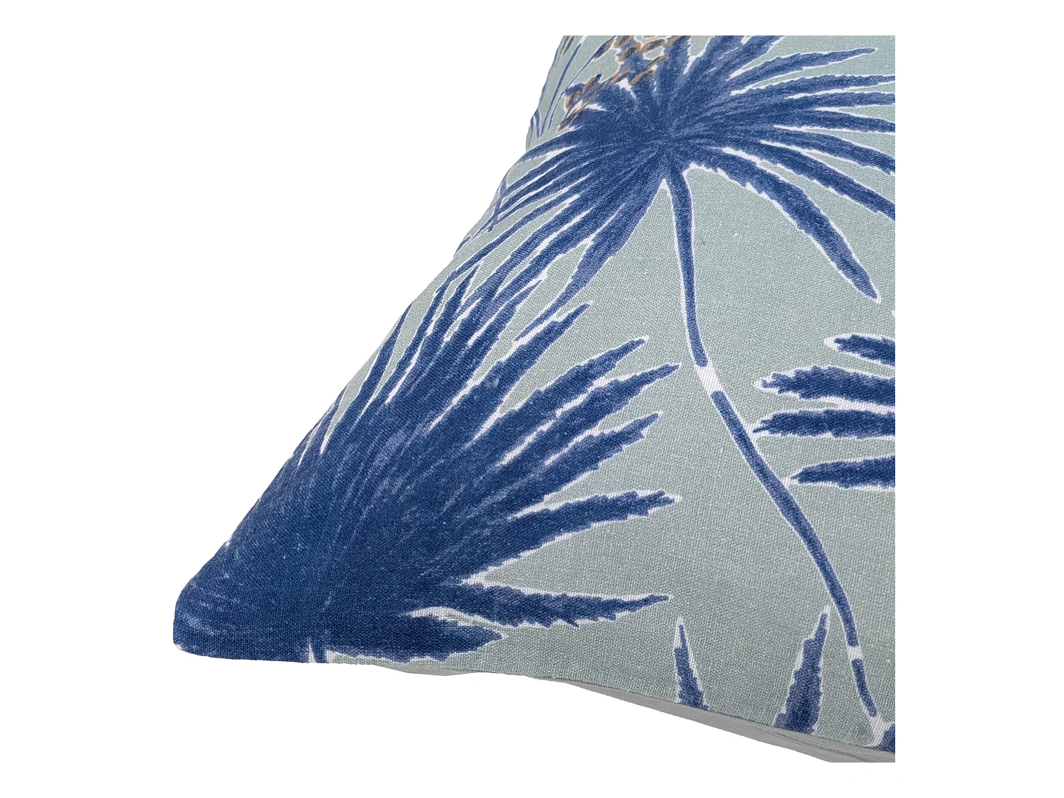 Housse de coussin 45x45 cm lin lavé motif végétal PALAWAN bleu Indigo