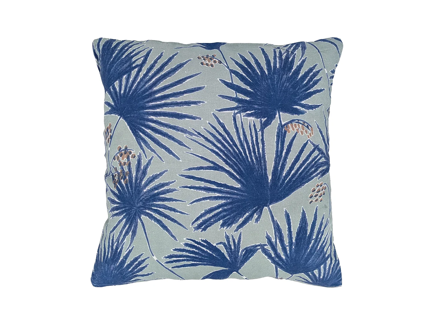 Housse de coussin 45x45 cm lin lavé motif végétal PALAWAN bleu Indigo