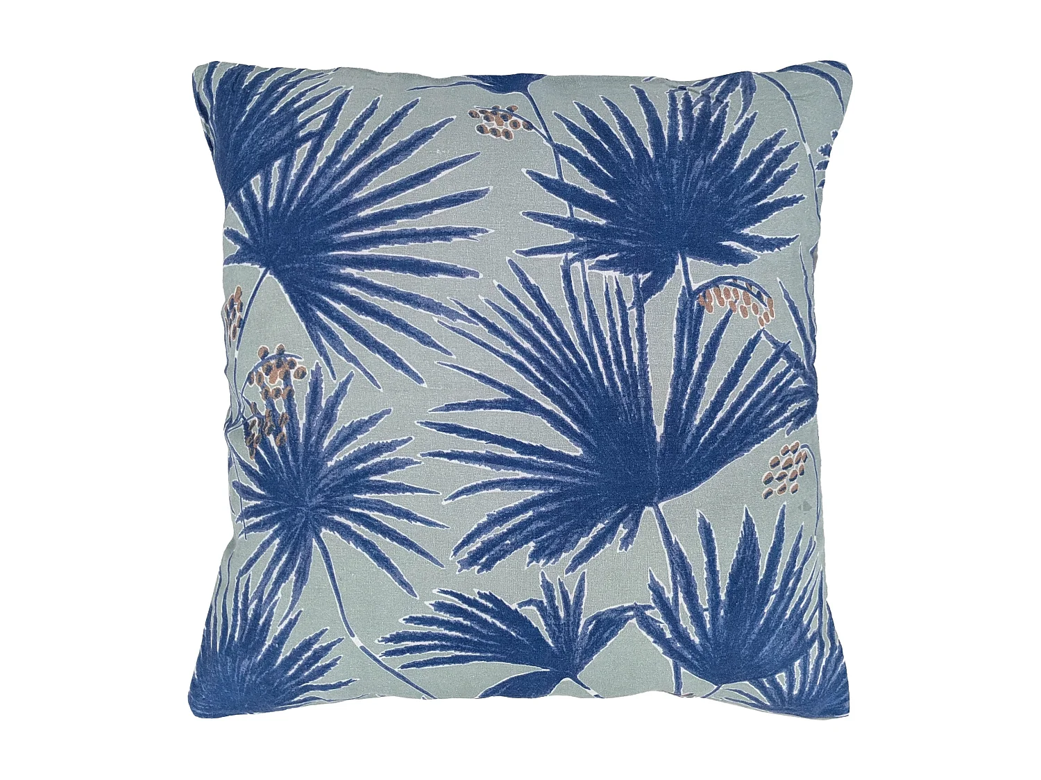 Housse de coussin 45x45 cm lin lavé motif végétal PALAWAN bleu Indigo