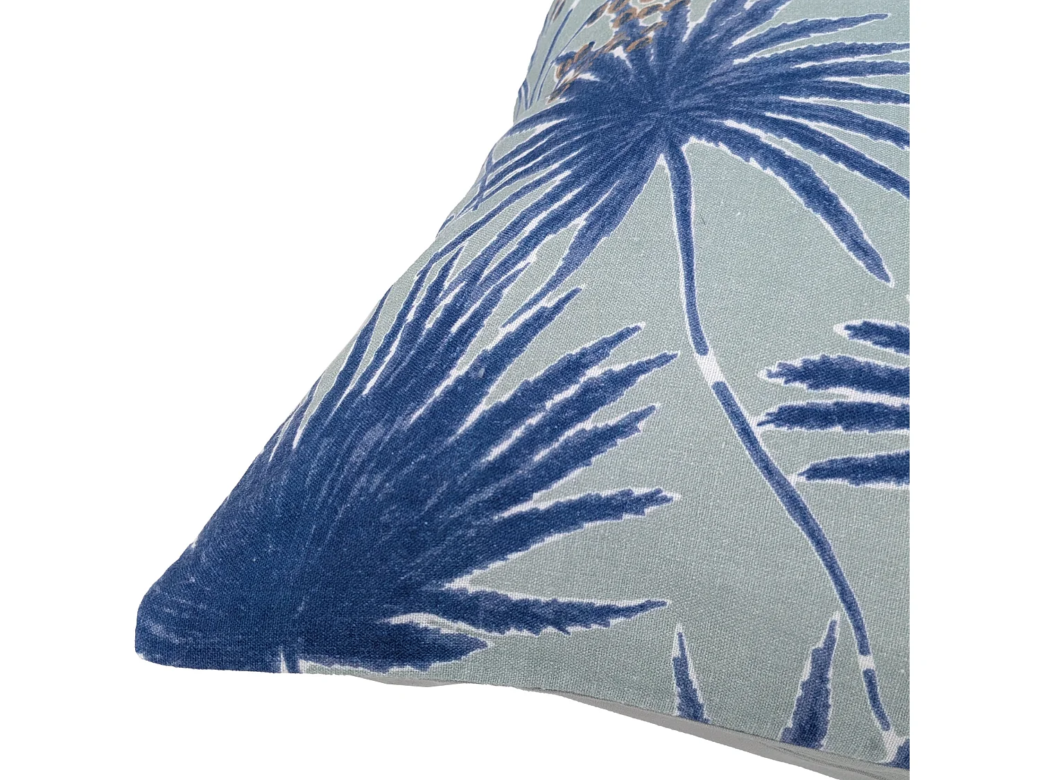 Housse de coussin 45x45 cm lin lavé motif végétal PALAWAN bleu Indigo