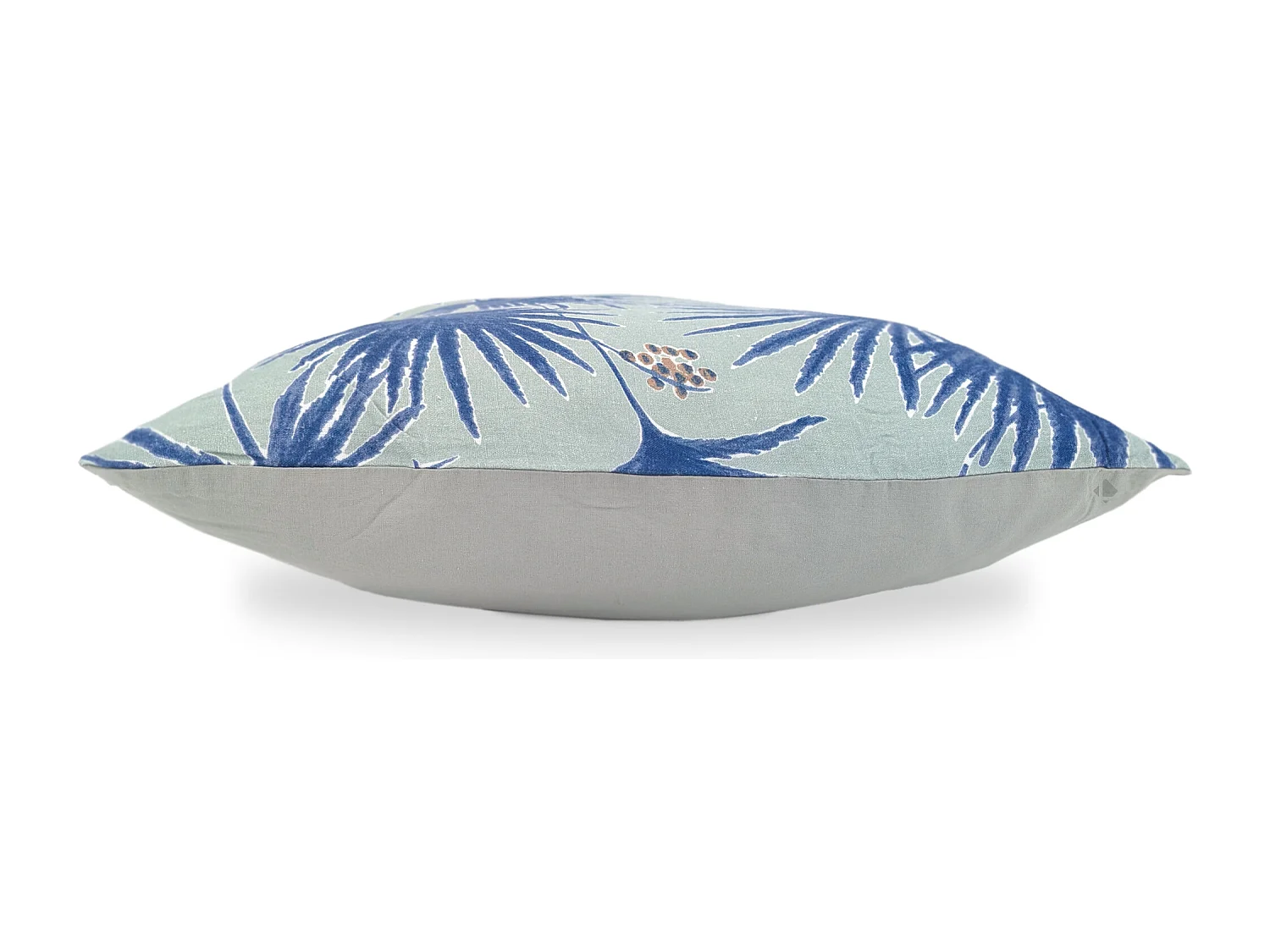 Housse de coussin 45x45 cm lin lavé motif végétal PALAWAN bleu Indigo