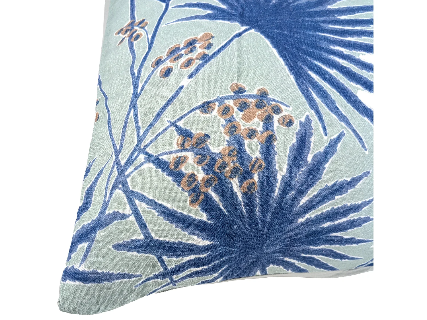 Housse de coussin 40x60 cm lin lavé motif végétal PALAWAN bleu Indigo
