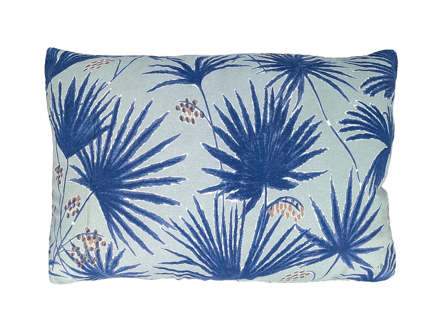 Housse de coussin 40x60 cm lin lavé motif végétal PALAWAN bleu Indigo