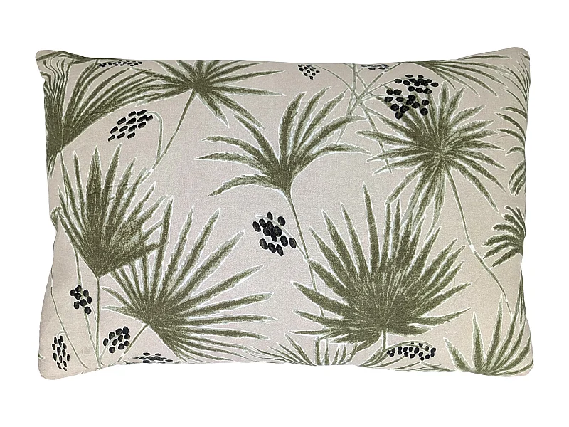 Housse de coussin 40x60 cm lin lavé motif végétal PALAWAN beige Sauge