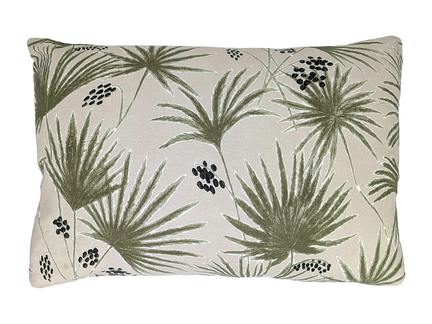 Housse de coussin 40x60 cm lin lavé motif végétal PALAWAN beige Sauge