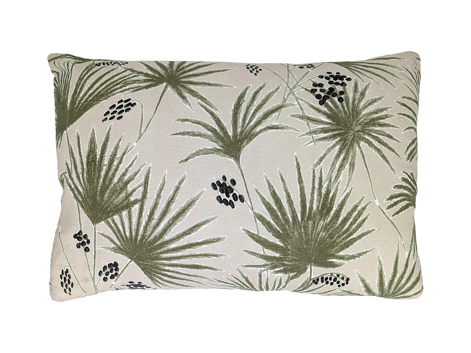 Housse de coussin 40x60 cm lin lavé motif végétal PALAWAN beige Sauge