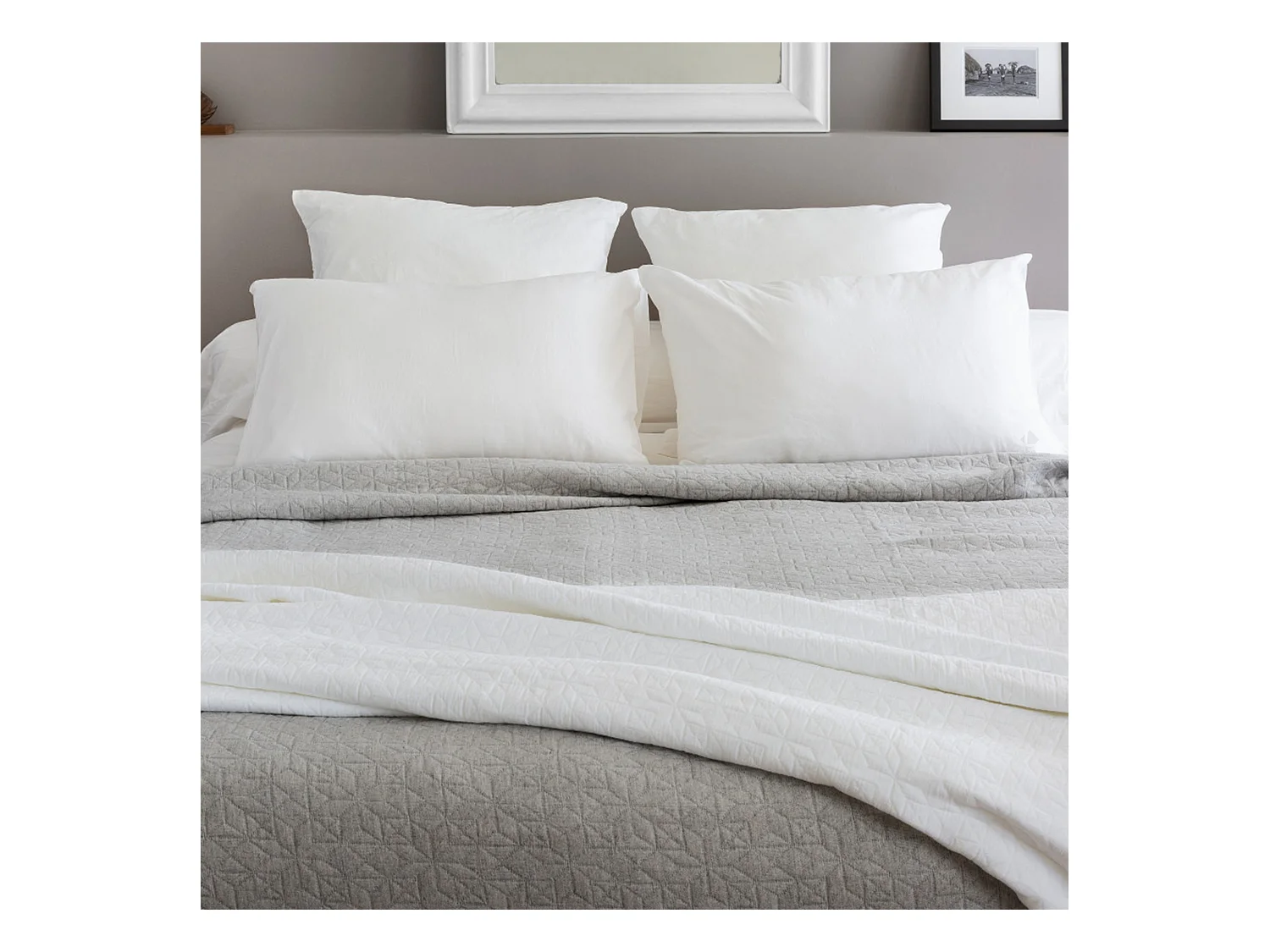 Dessus de lit Jacquard 180x250 cm GUETHARY coton et polyester blanc