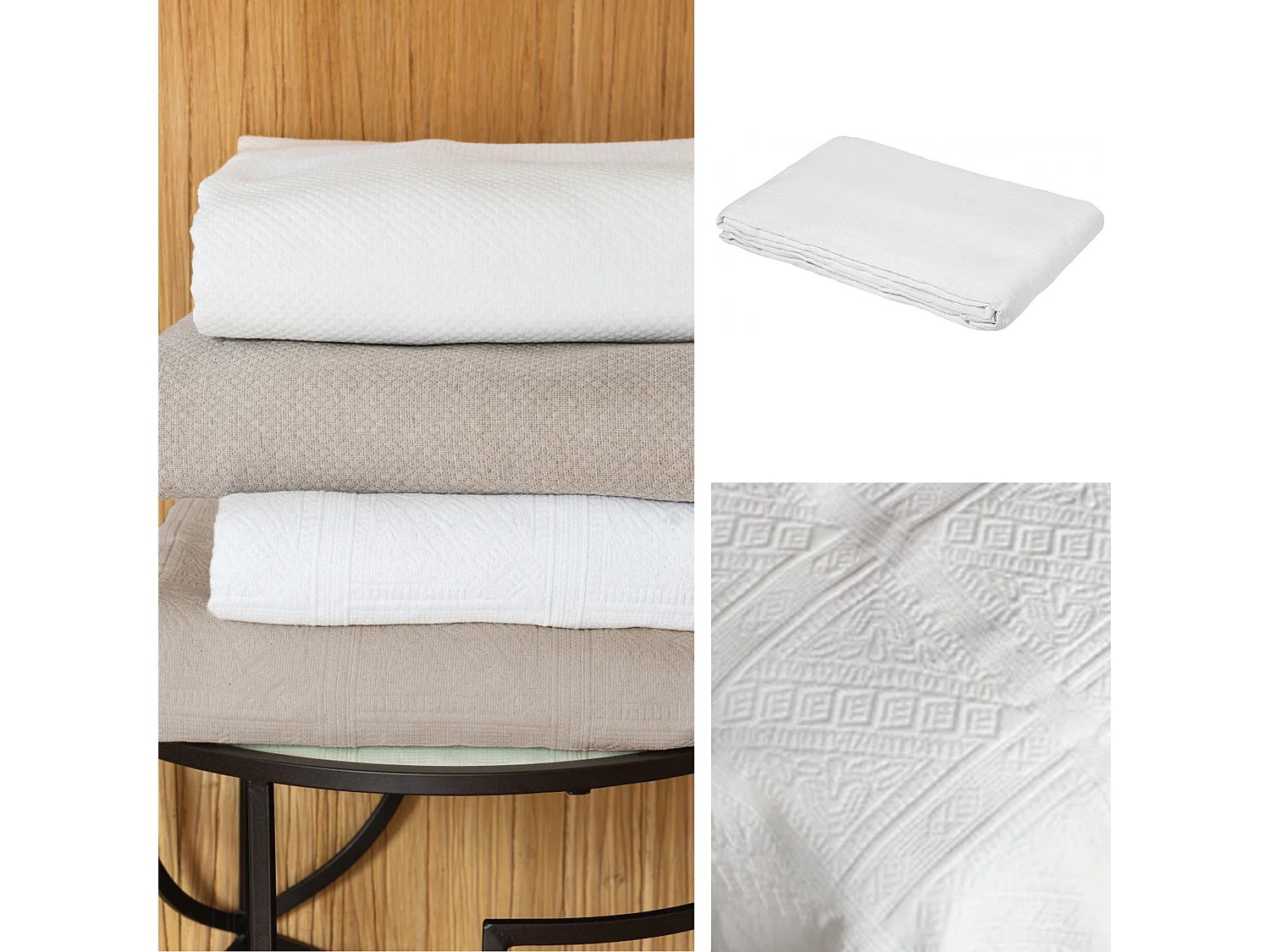 Dessus de lit Jacquard 180x250 cm CHAMPSAUR coton et polyester blanc