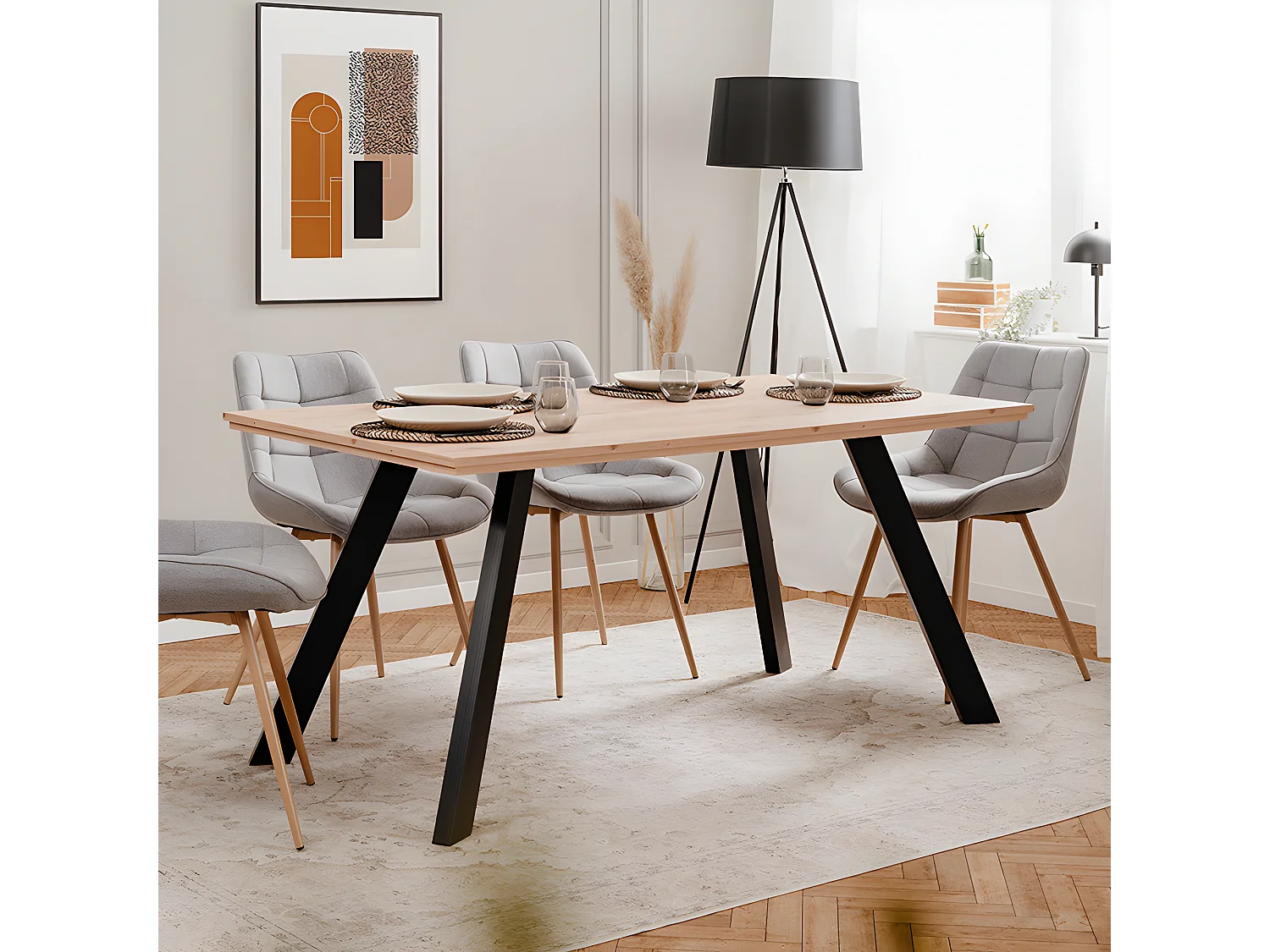 Table à manger 160 x 90 cm pieds métal inclinés Konstanz