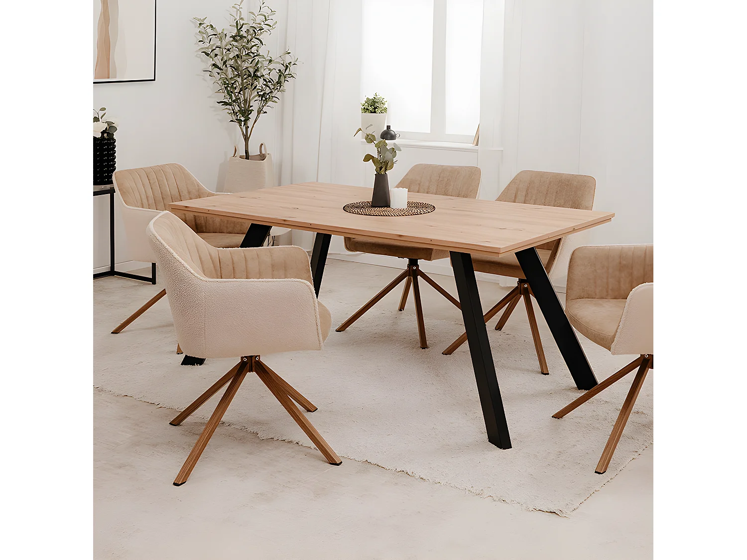 Table à manger 160 x 90 cm pieds métal inclinés Konstanz