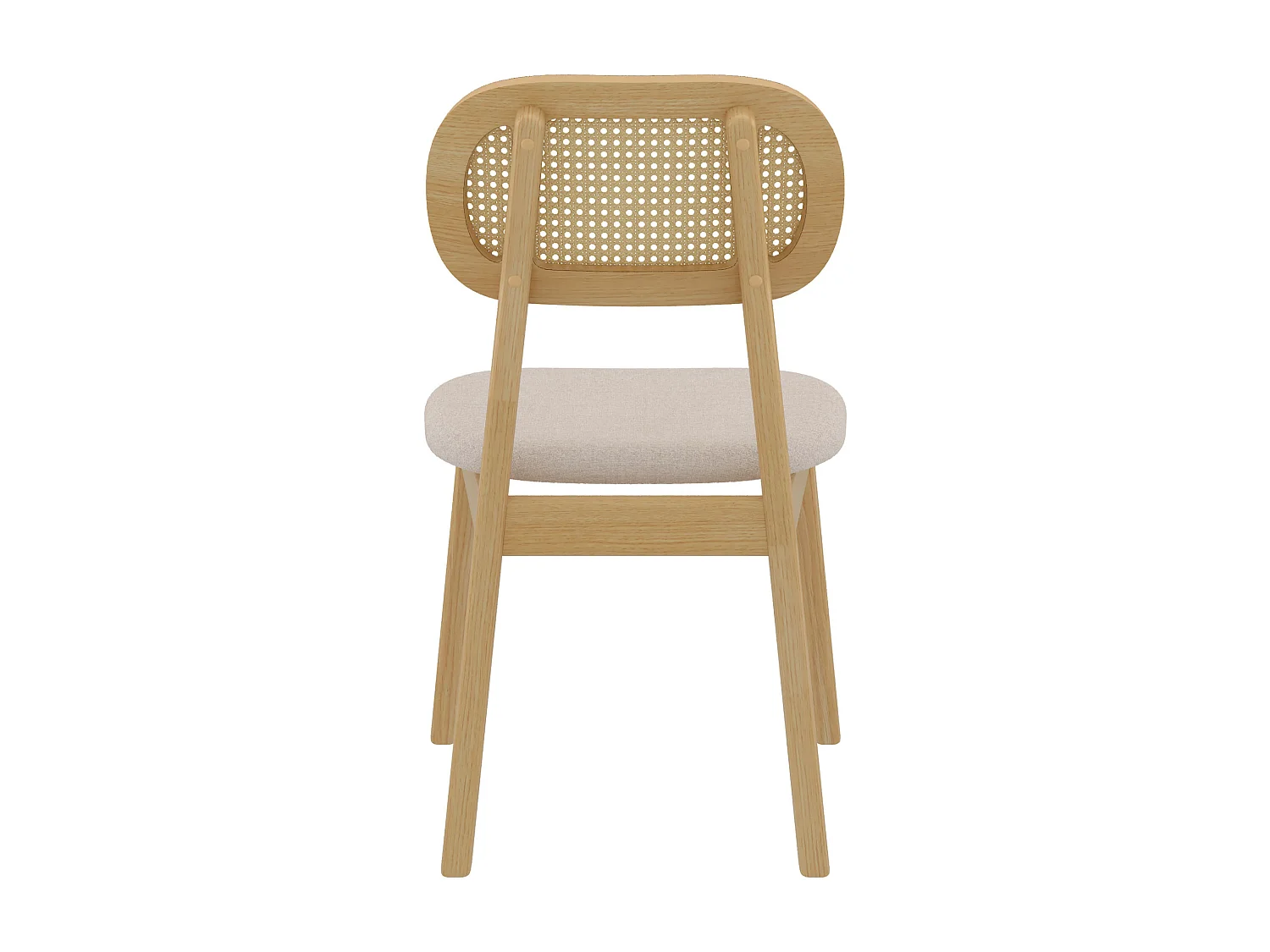 Lot de 2 chaises en bois clair, tissu beige et rotin synthétique - Maria