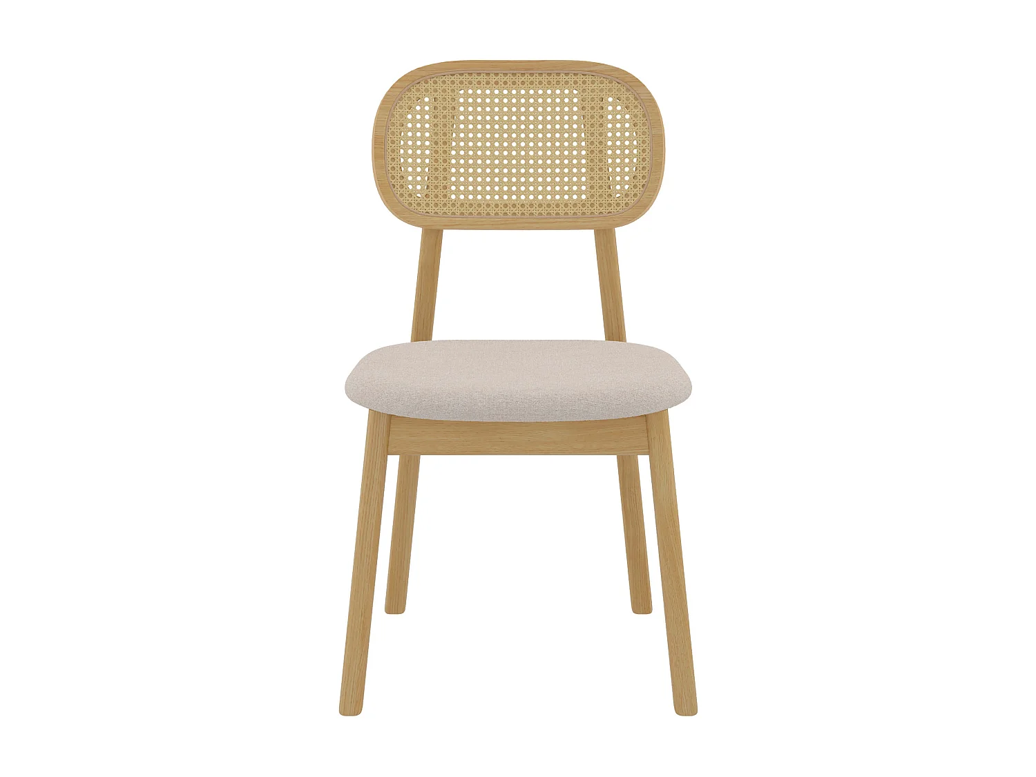 Lot de 2 chaises en bois clair, tissu beige et rotin synthétique - Maria
