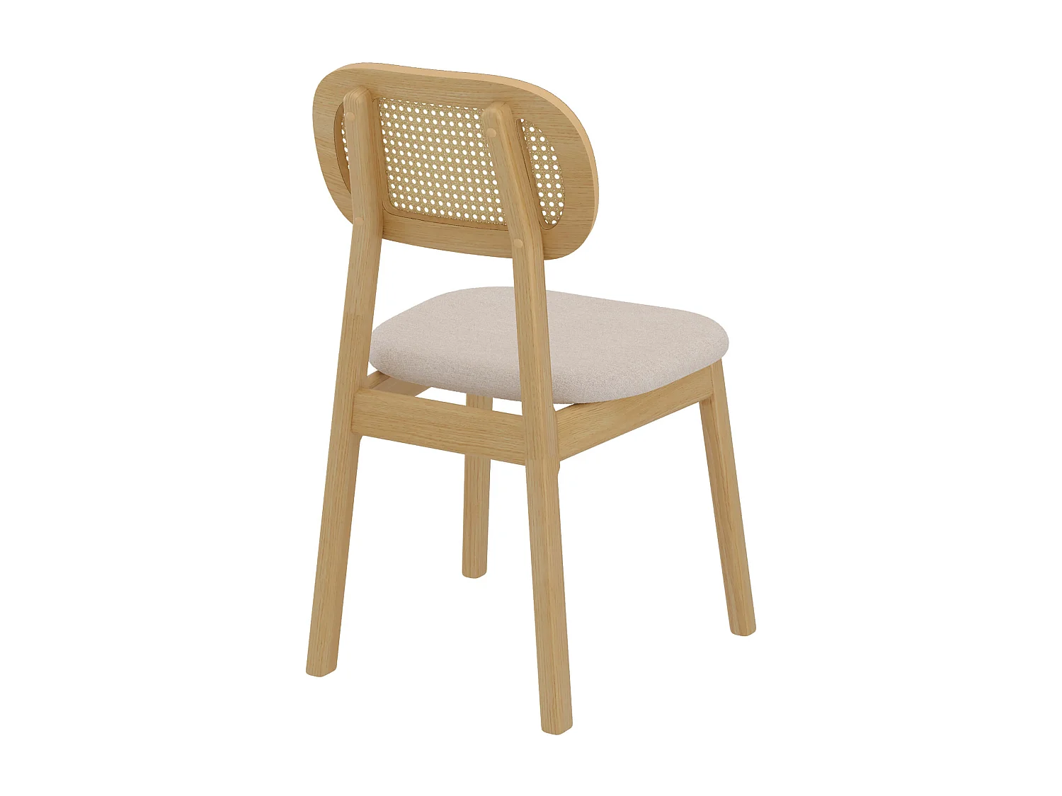 Lot de 2 chaises en bois clair, tissu beige et rotin synthétique - Maria
