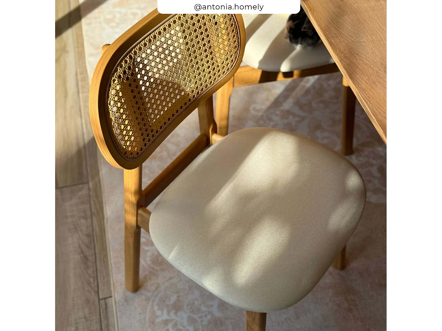 Lot de 2 chaises en bois clair, tissu beige et rotin synthétique - Maria