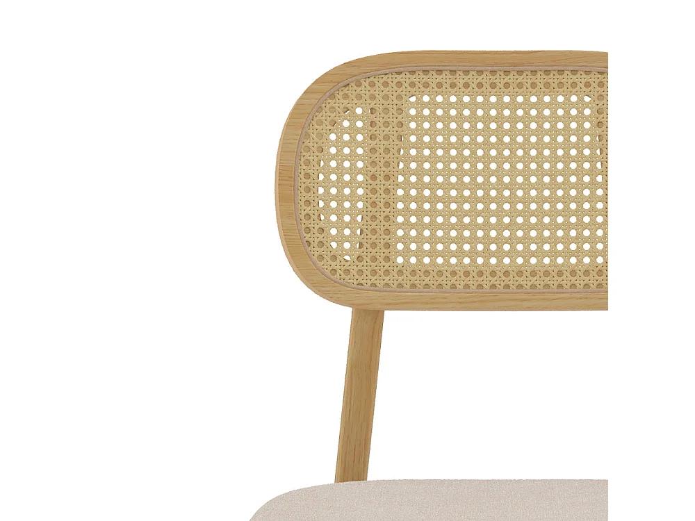 Lot de 2 chaises en bois clair, tissu beige et rotin synthétique - Maria