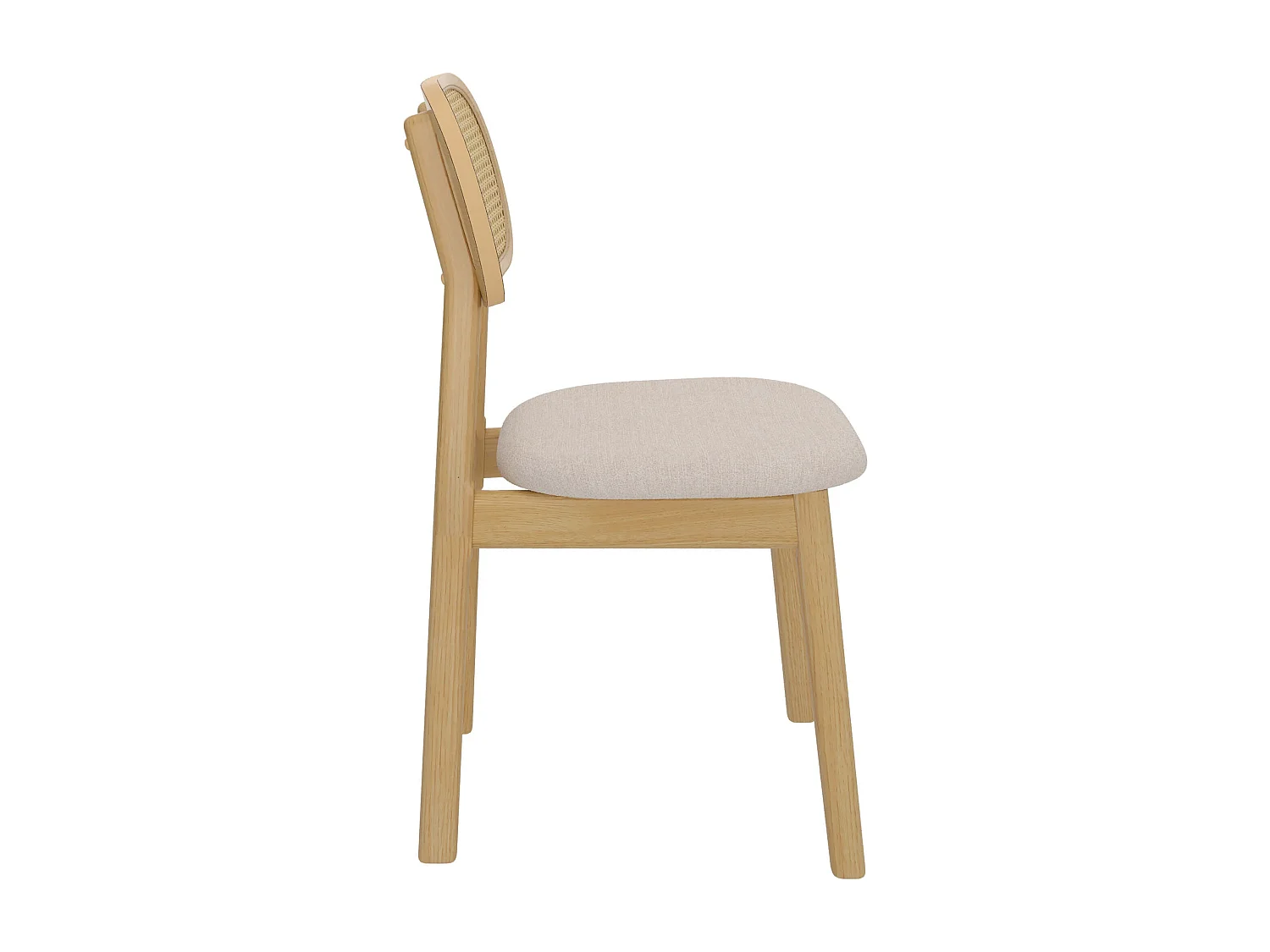 Lot de 2 chaises en bois clair, tissu beige et rotin synthétique - Maria