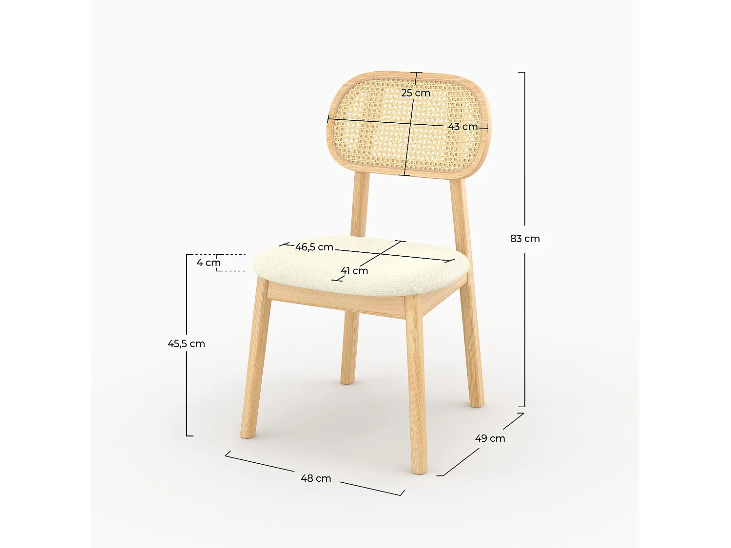 Lot de 2 chaises en bois clair, tissu beige et rotin synthétique - Maria