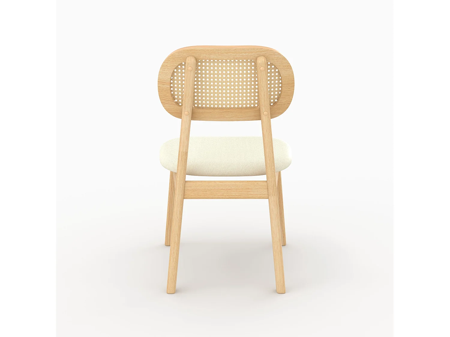 Lot de 2 chaises en bois clair, tissu beige et rotin synthétique - Maria