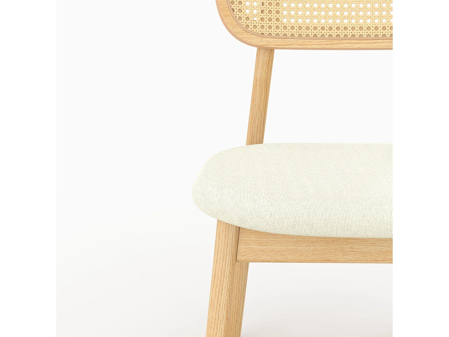 Lot de 2 chaises en bois clair, tissu beige et rotin synthétique - Maria