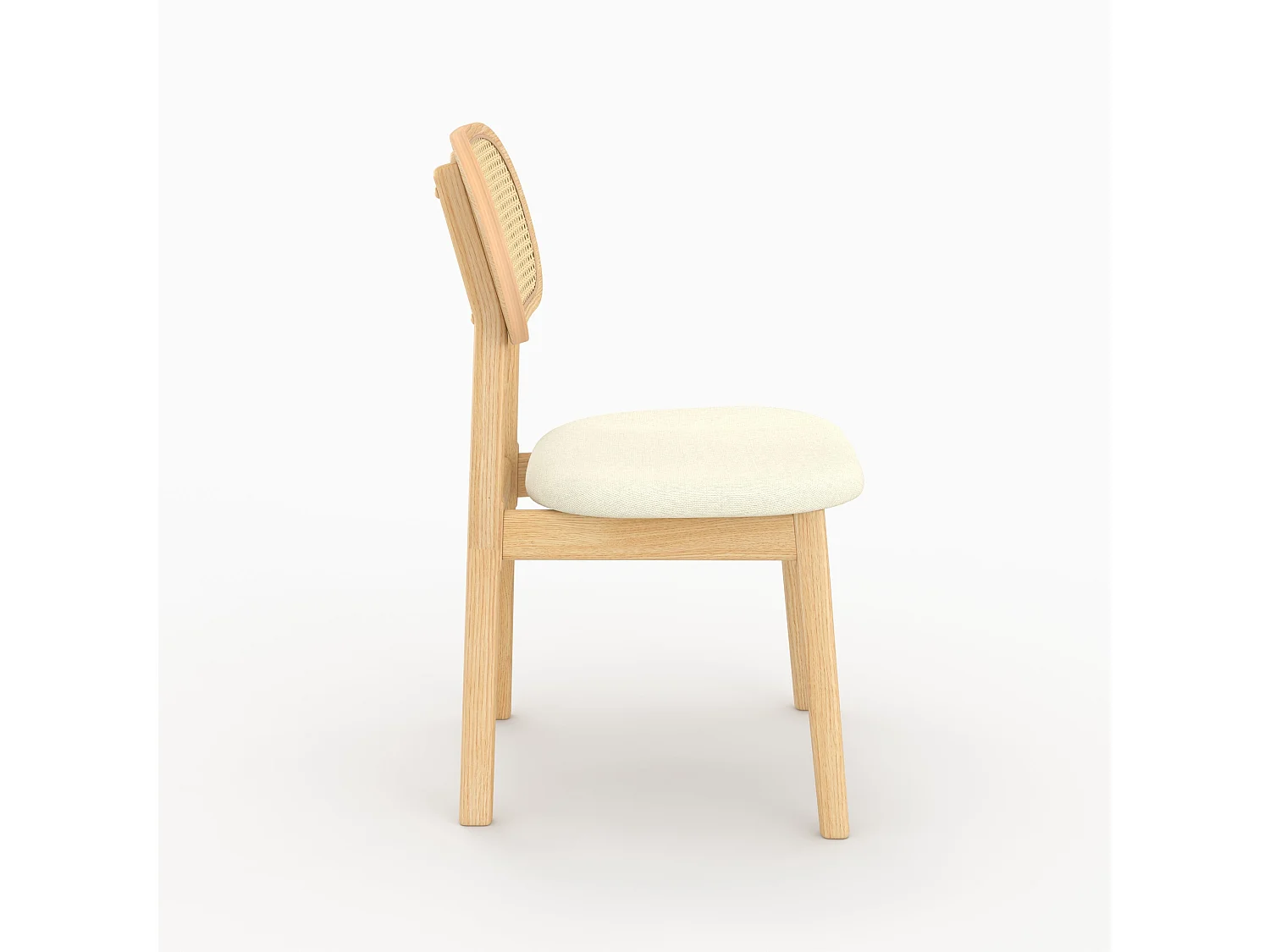 Lot de 2 chaises en bois clair, tissu beige et rotin synthétique - Maria